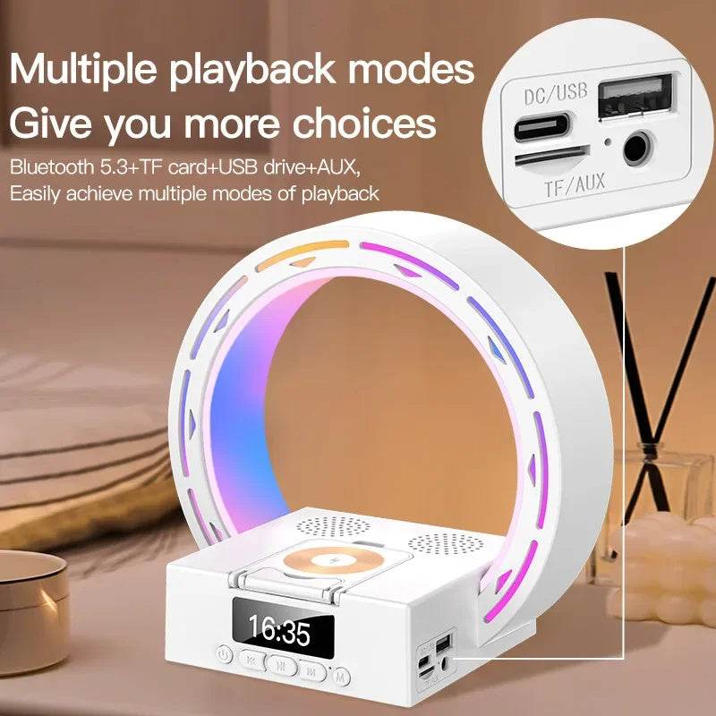 4 In 1 Wireless Bluetooth-compatible Speaker Charging Pad Bedside Lamp With Alarm Clock Wake-Up Light For Bedroom Support USB Drive TF Card - We Got That ! 