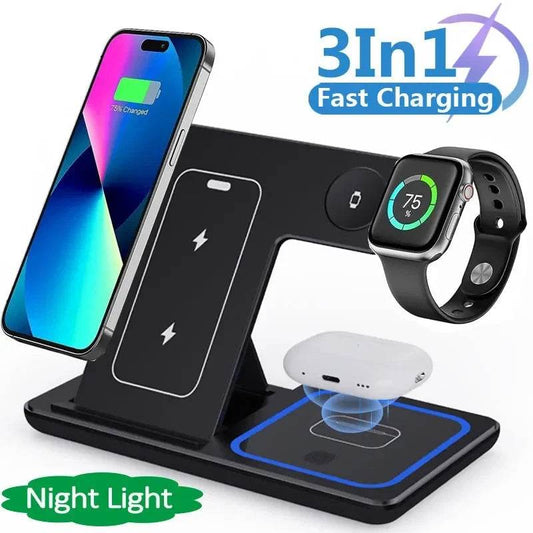 15W 3 In 1 LED Fast Wireless Charger Stand Foldable Charging Station For Smart Phone 15 14 13 12 11 IWatch 9 8 7 6 5 Airpods Pro - We Got That ! 