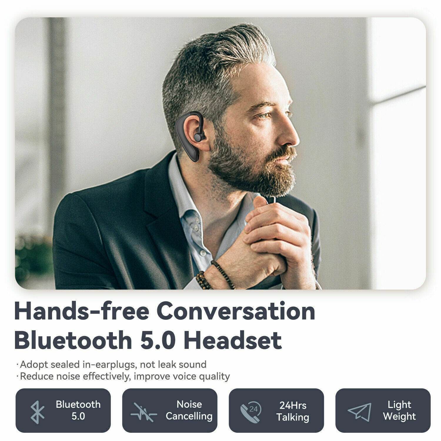 Bluetooth 5.0 Earpiece Driving Trucker Wireless Headset Earbuds Noise Cancelling - We Got That ! 